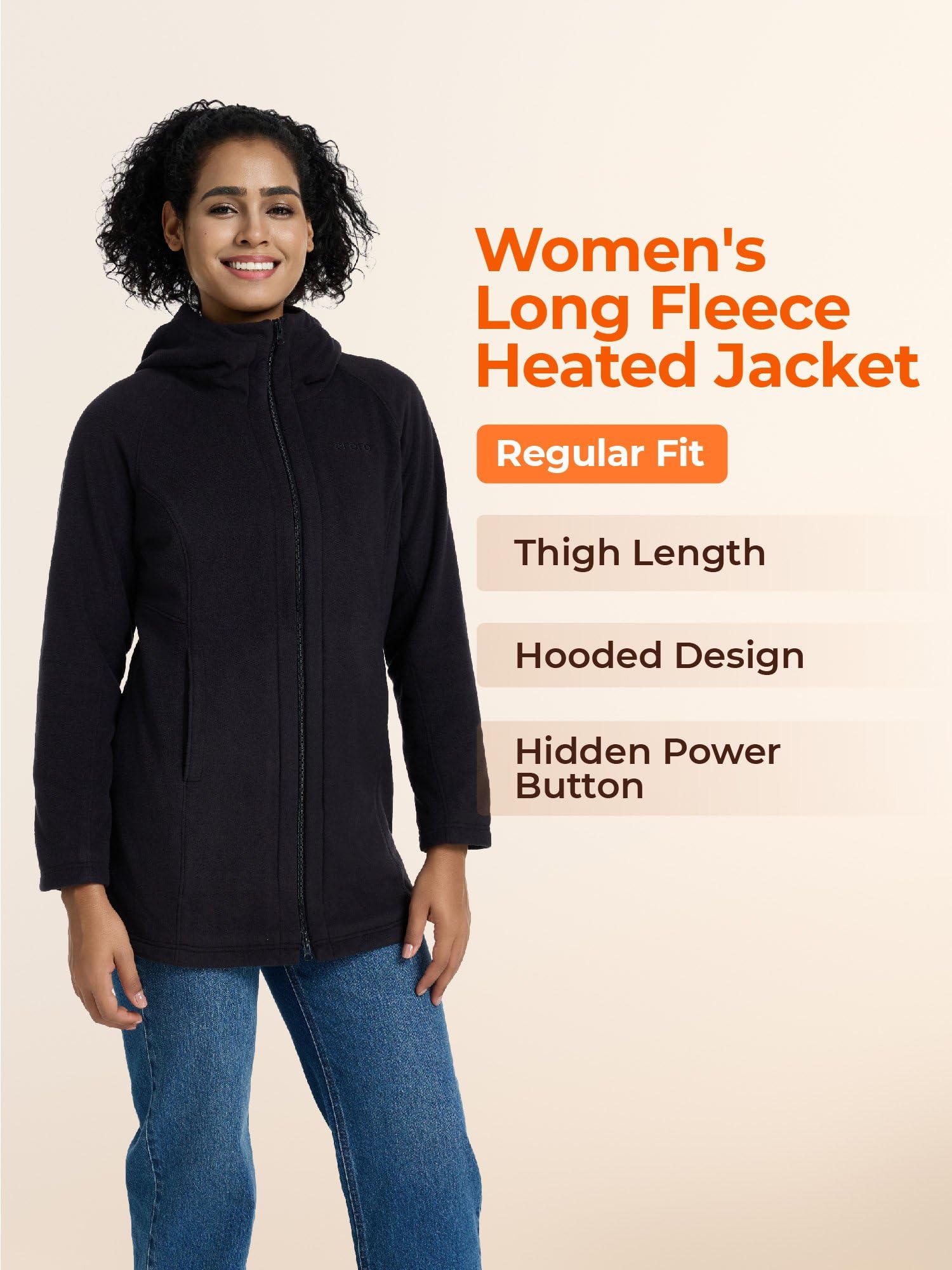 ORORO Women's Long Heated Fleece Jacket with USB-C Rechargeable Battery, Heated Hooded Fleece Jacket - Image 2