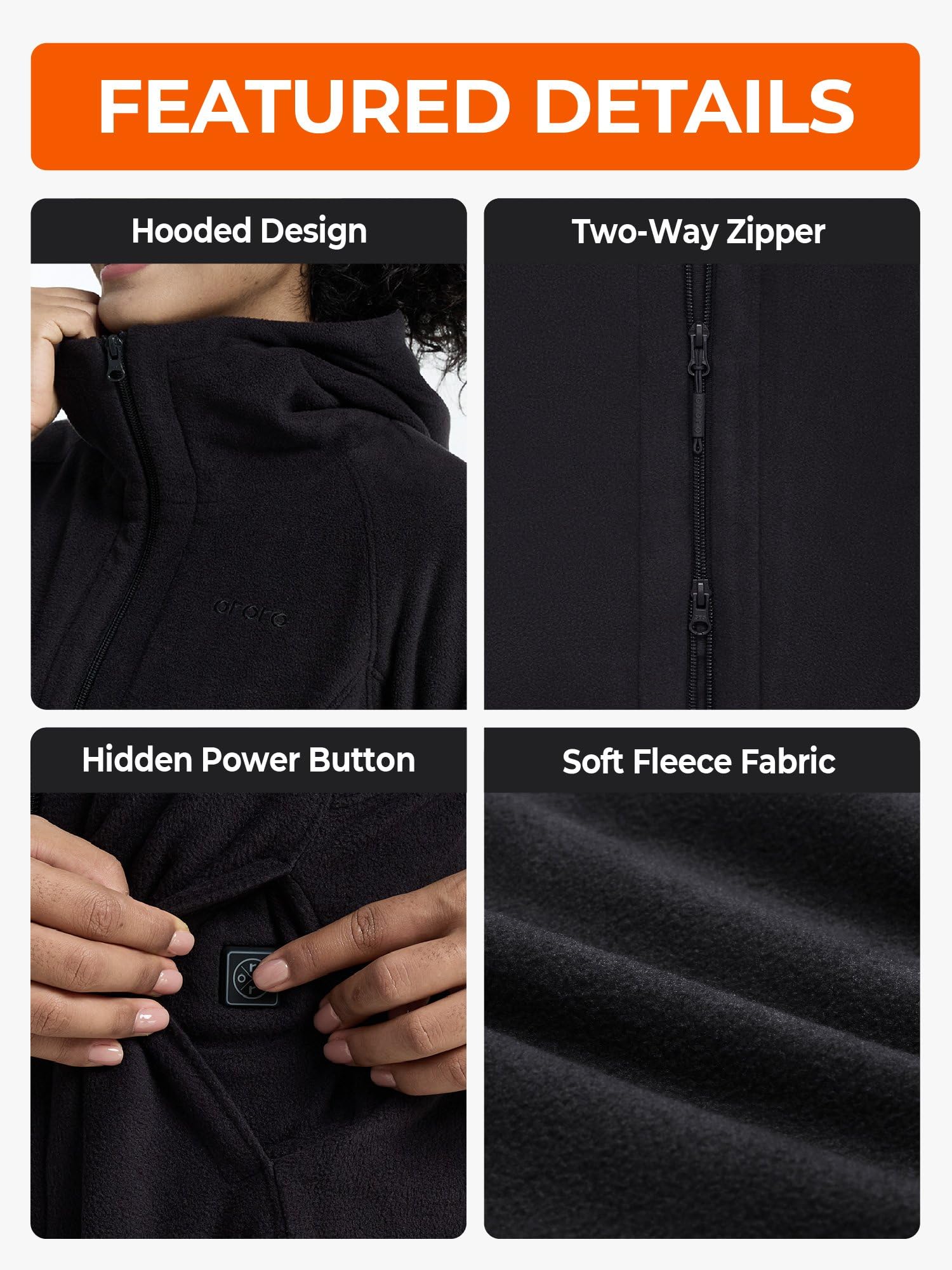 ORORO Women's Long Heated Fleece Jacket with USB-C Rechargeable Battery, Heated Hooded Fleece Jacket - Image 6