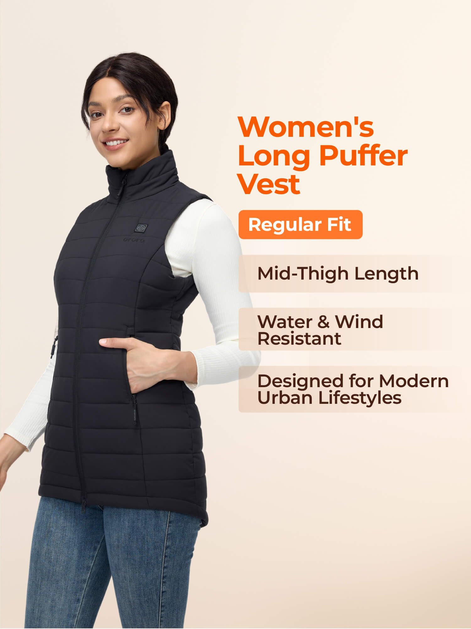 ORORO Women's Long Heated Vest with USB-C Rechargeable Battery, Heated Puffer Vest - Image 4