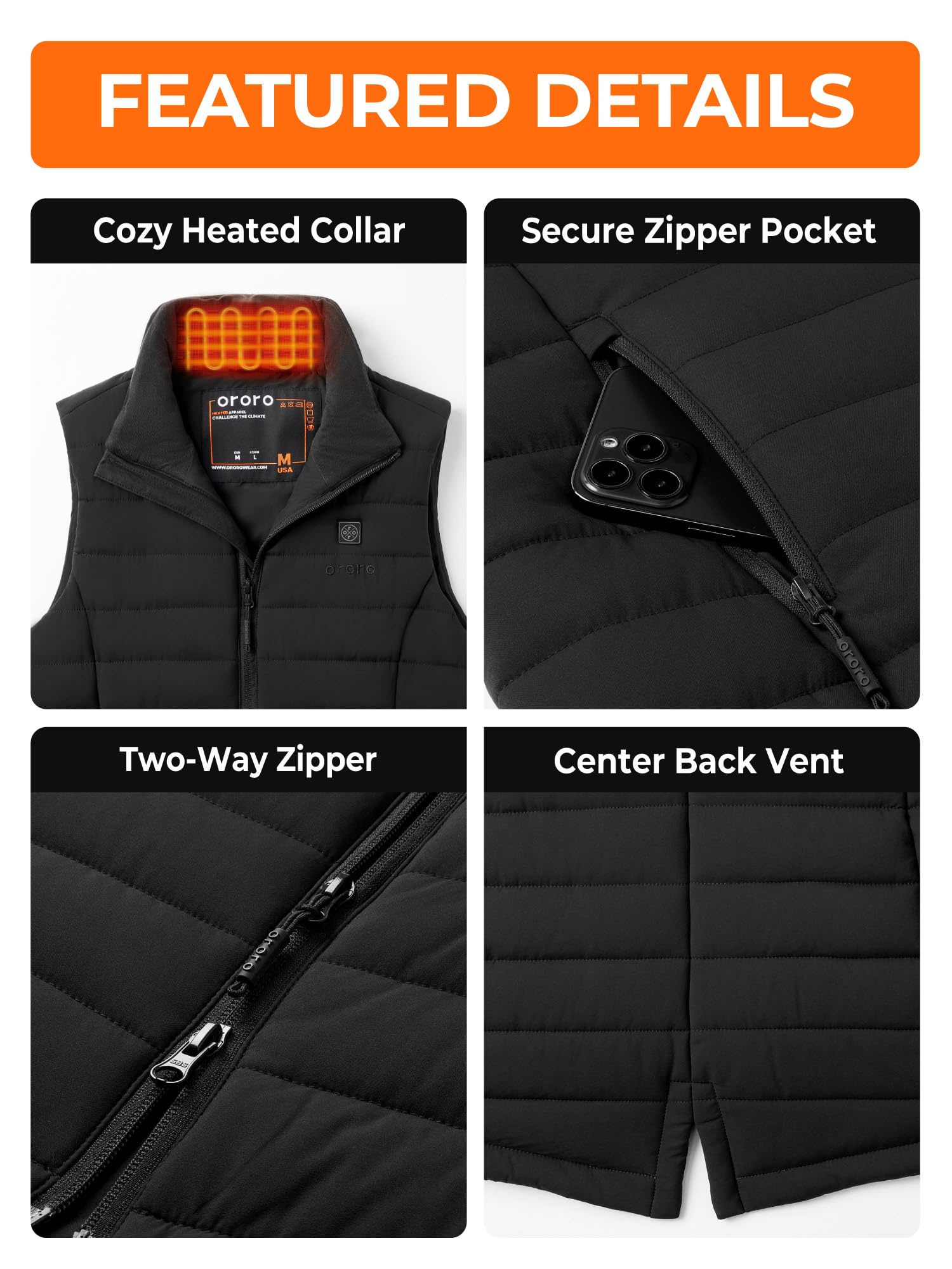 ORORO Women's Long Heated Vest with USB-C Rechargeable Battery, Heated Puffer Vest - Image 6