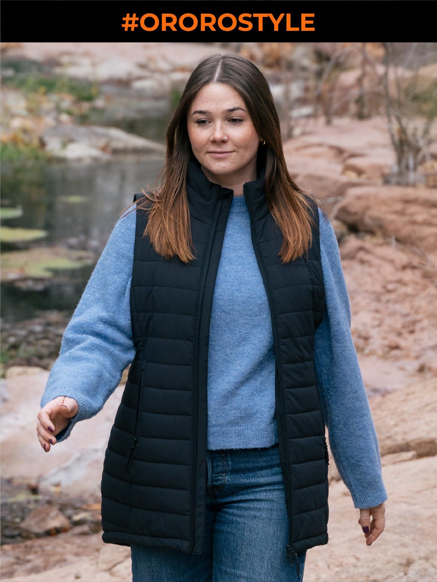 ORORO Women's Long Heated Vest with USB-C Rechargeable Battery, Heated Puffer Vest - Image 7