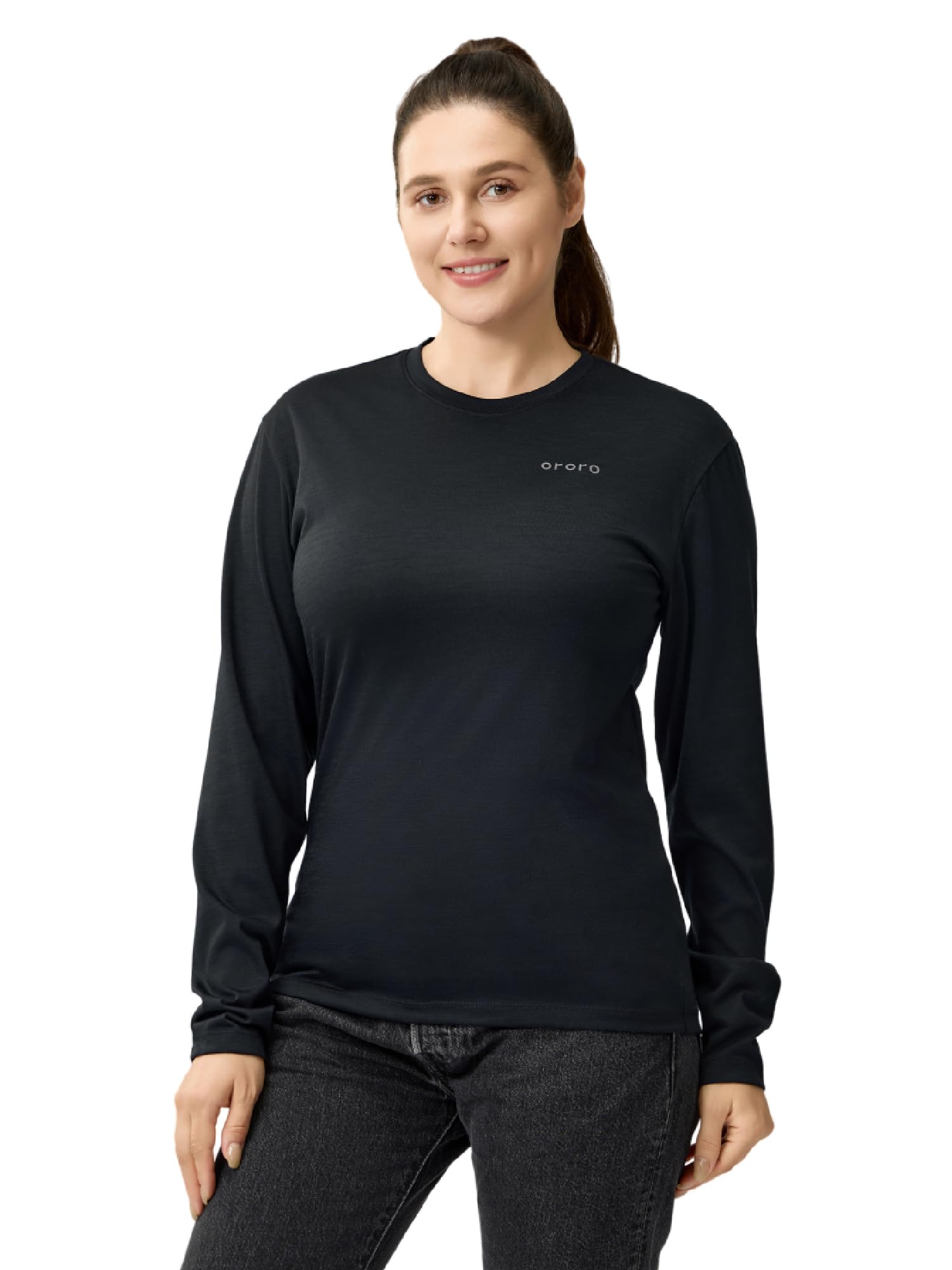 ORORO Women's Merino Wool Blend Base Layer Long Sleeve Crewneck Thermal Shirts