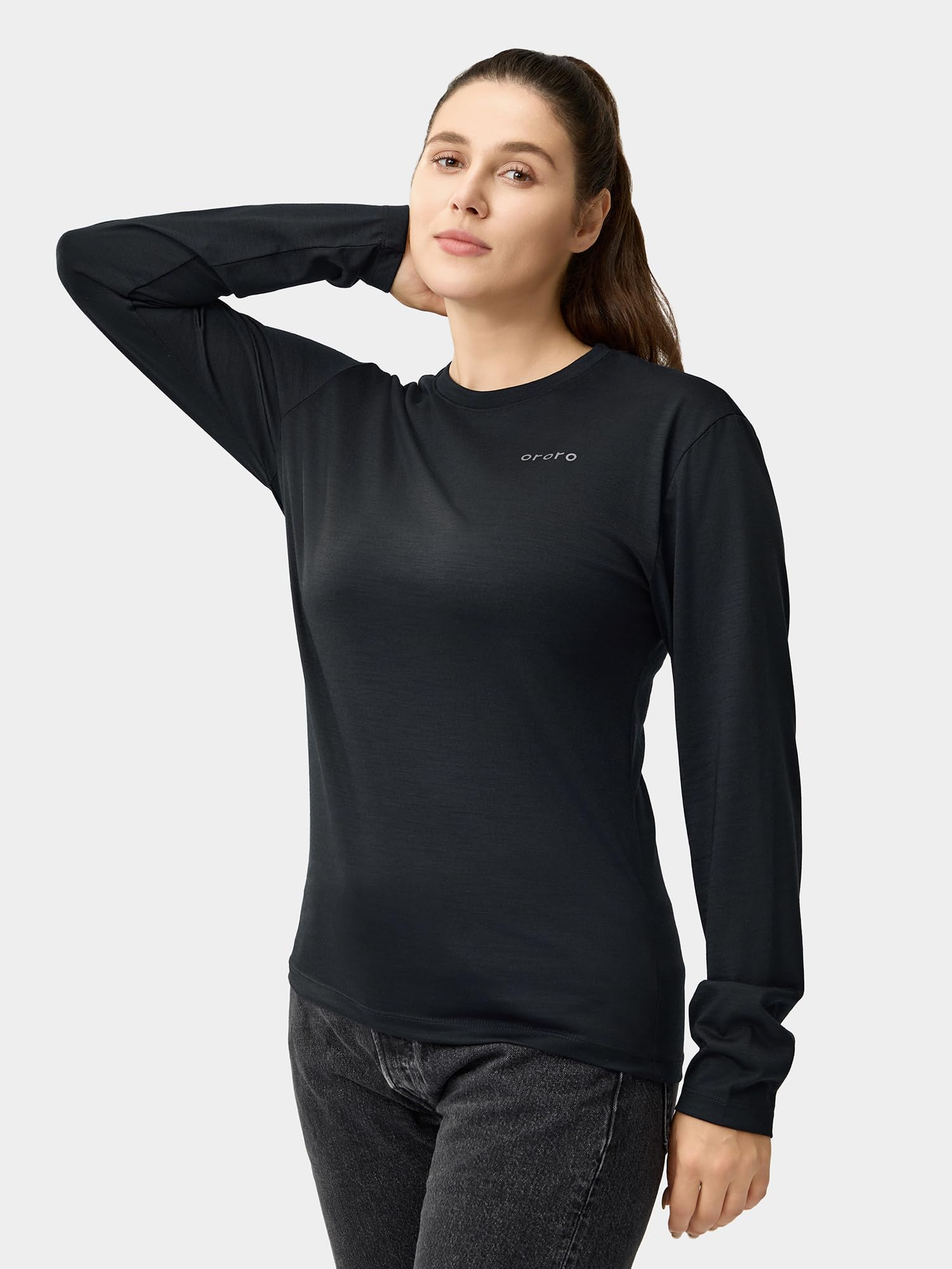 ORORO Women's Merino Wool Blend Base Layer Long Sleeve Crewneck Thermal Shirts - Image 2
