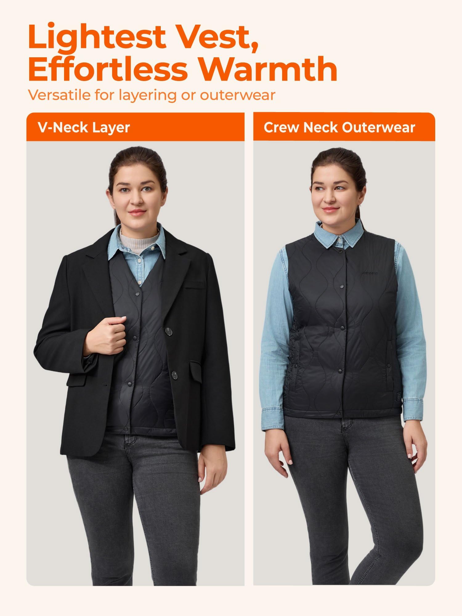 ORORO Women's Ultra Lightweight Heated Vest Liner with 4 Heat Zones, Soft Heated Quilted Vest with Battery - Image 2