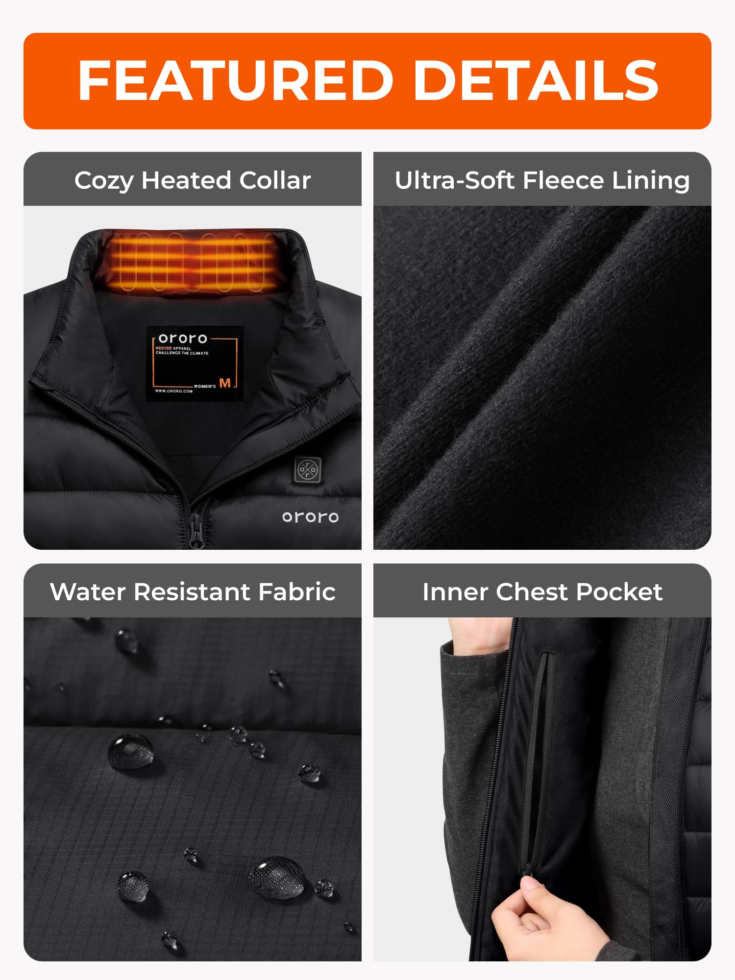 ORORO Women's Upgraded 5-Zone Heated Vest with USB-C Rechargeable Battery, Lightweight Heated Puffer Vest - Image 5