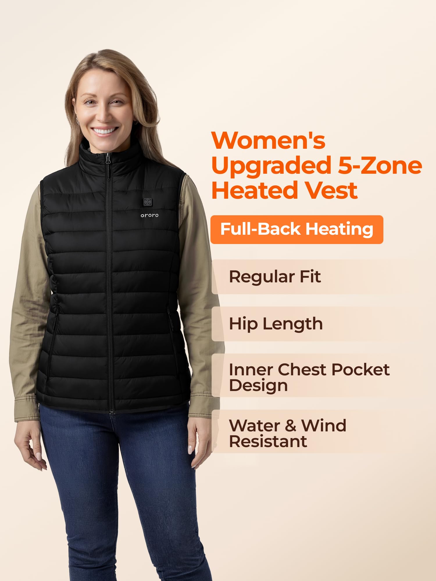 ORORO Women's Upgraded 5-Zone Heated Vest with USB-C Rechargeable Battery, Lightweight Heated Puffer Vest - Image 6
